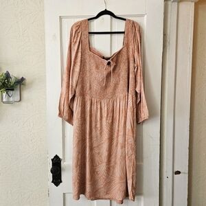 Able Joyce Smocked Midi Dress Size 3X, Blush Linework, 100% Viscose, Peasant